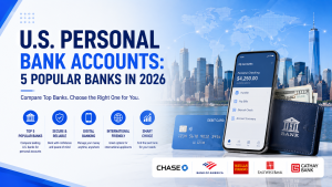 U.S. Personal Bank Accounts: 5 popular US banks in 2026 including Chase, Bank of America, Wells Fargo, East West Bank and Cathay Bank, compare personal banking for international applicants