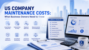 US company annual maintenance costs overview, checklist including annual report, tax filing, registered agent, accounting and license renewal for business owners