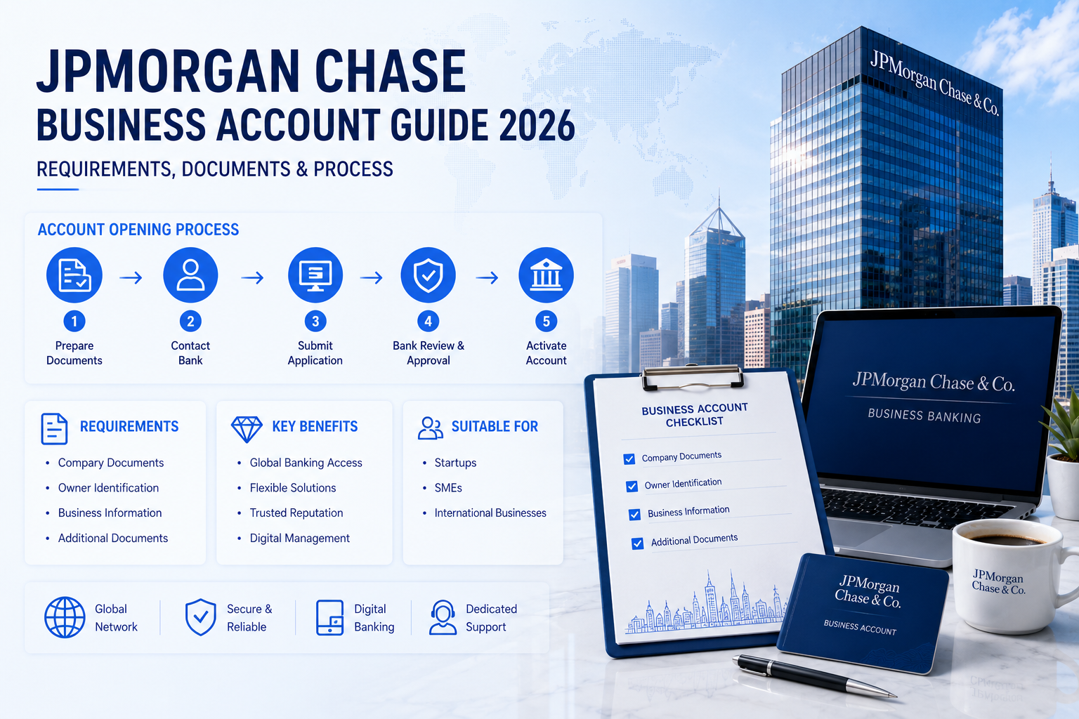 JPMorgan Chase business account opening process 2026, checklist, requirements and key benefits for global business banking